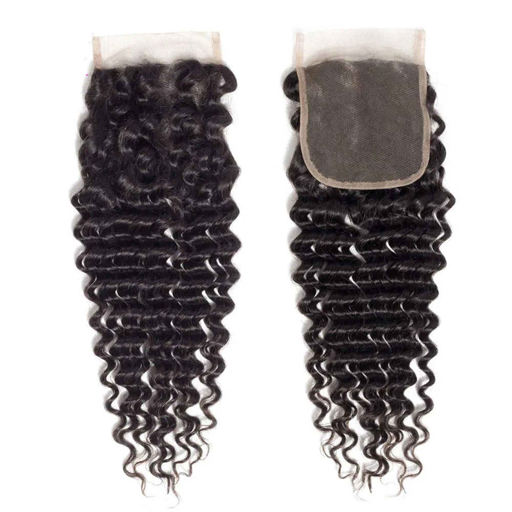 Bundles Deep Wave avec fermeture à lacet HD, cheveux humains bruts brésiliens, 3 faisceaux, 30 po