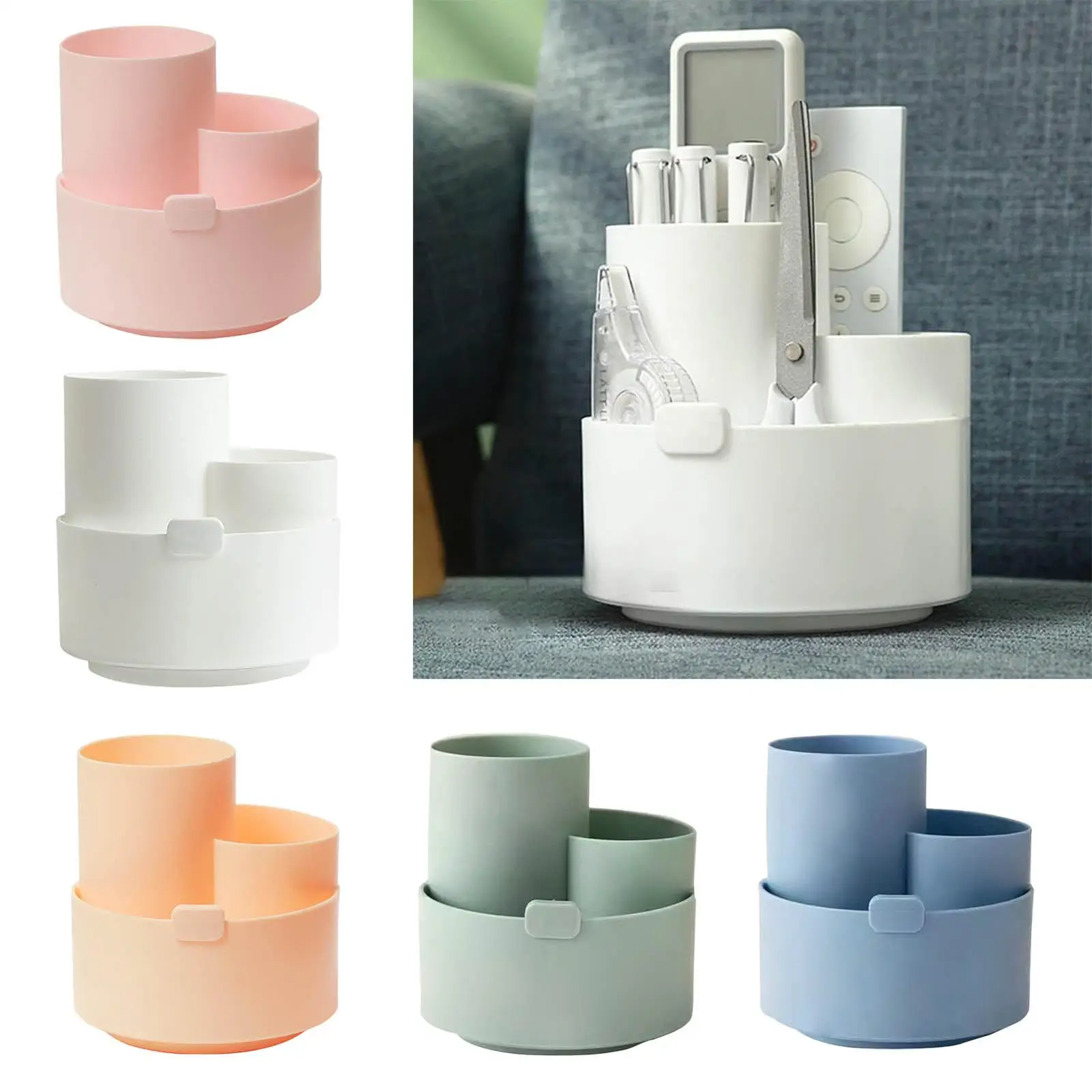 حامل قلم لطيف قابل للدوران 3 فتحات كوب رصاص رف دوار متعدد الأغراض منظم قرطاسية سطح المكتب للمنزل صندوق تخزين دائري #3