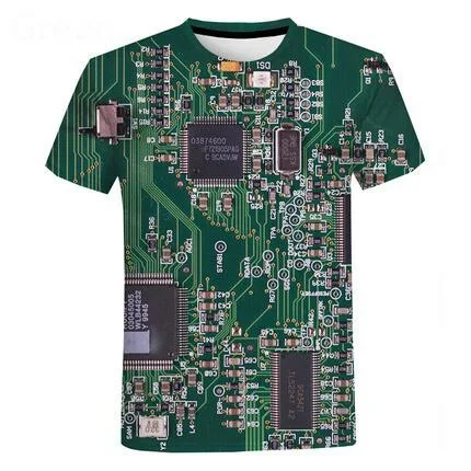 

2023 Wiring Route Office Short Sleeve Trendy Summer Men's T-shirt Mechanical Motherboard Printing 3D Digital Printing Men's New