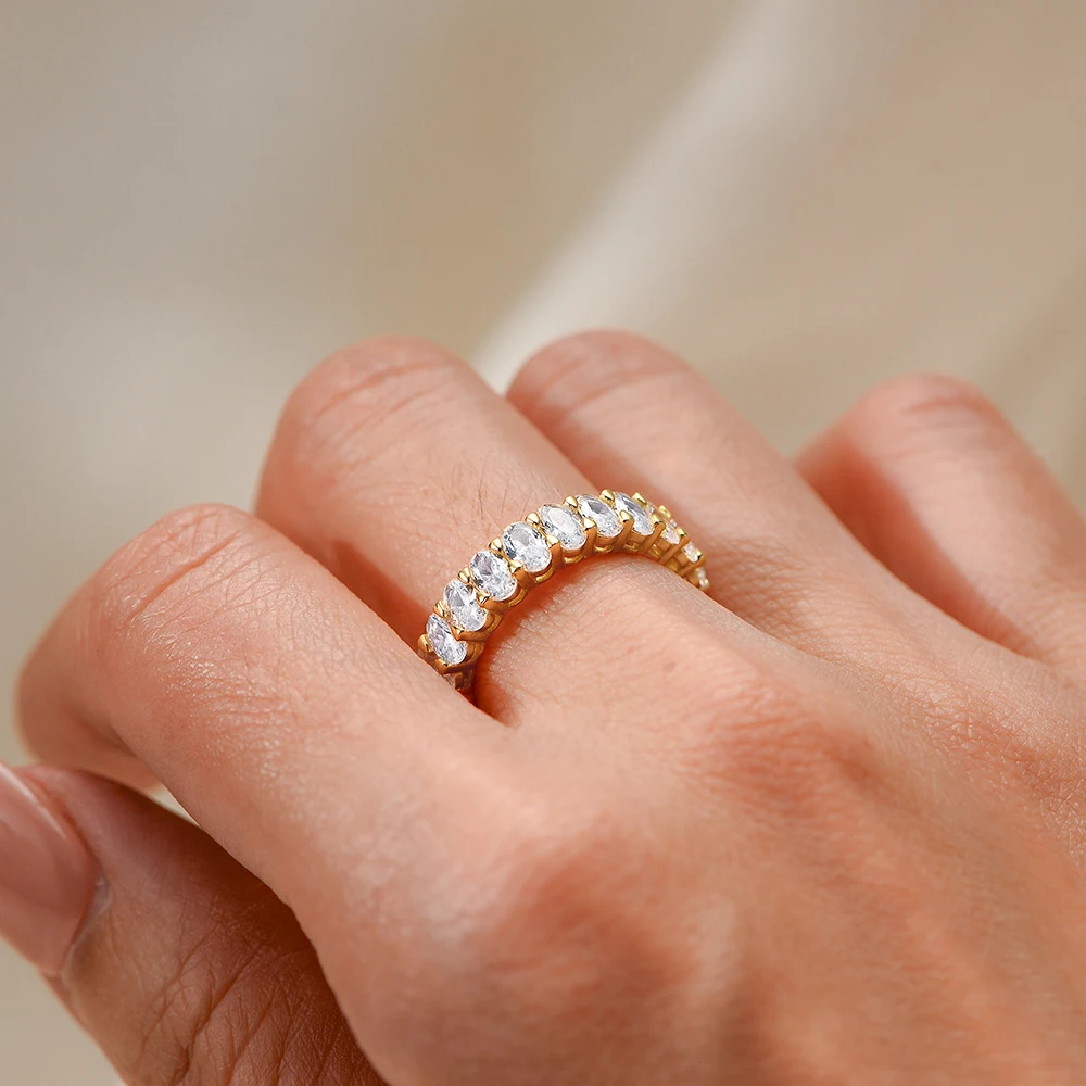 

Обручальное кольцо с цирконием Infinity овального комплекта, серебро 925 пробы, позолоченное обручальное кольцо 14 карат для женщин