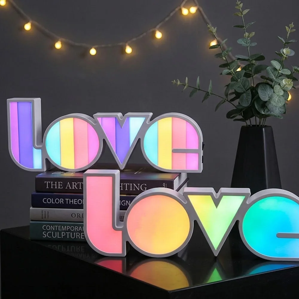 LED LOVE Sign Night Light - Colorful Neon Letter Lamp for Valentine's Day, Wedding Party Decor, Aesthetic Nightlight and Gifts