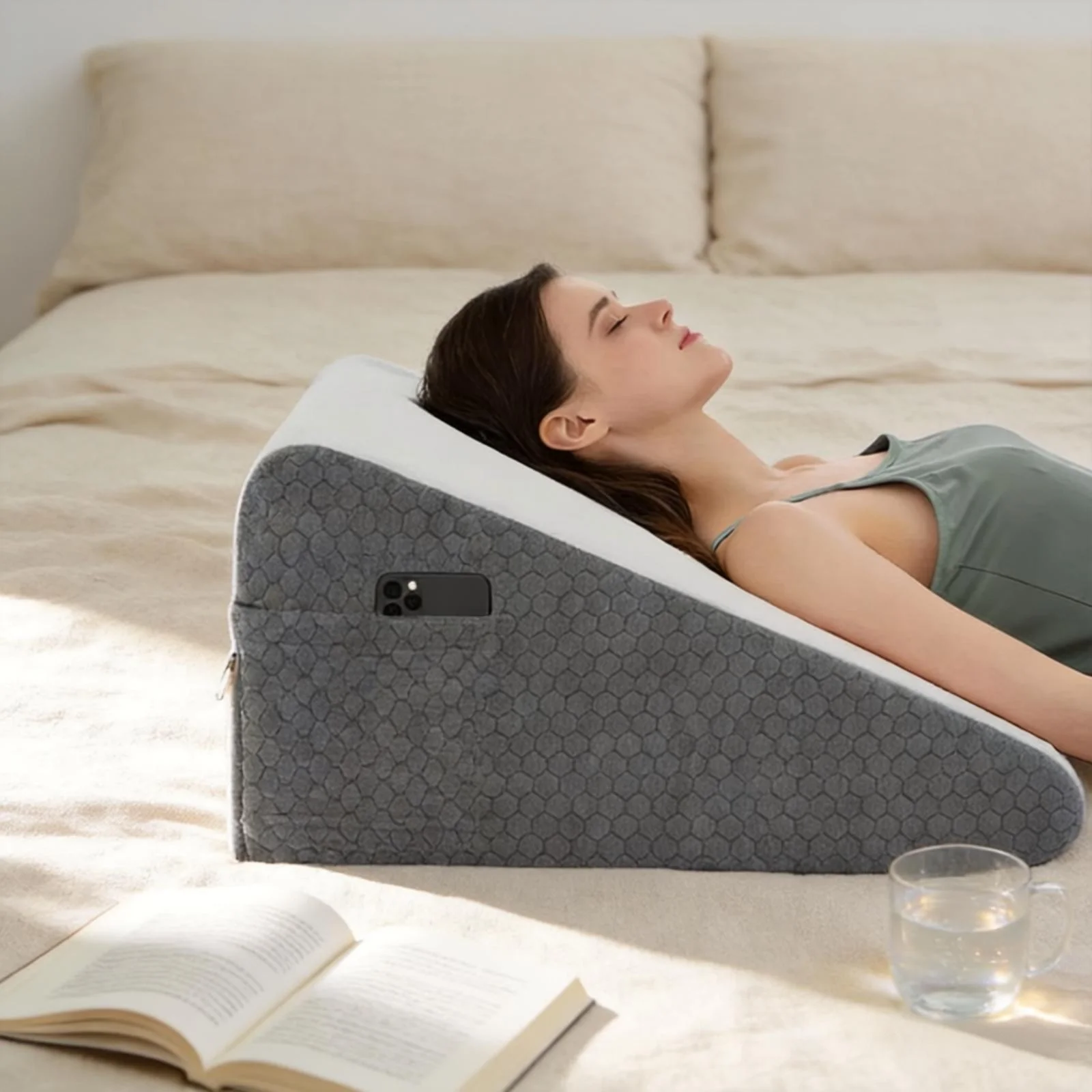 Adjustable Memory Foam Triangle Wedge Pillow Soft Breathable Cover Back And Leg Elevation Cushion for Snoring Relief