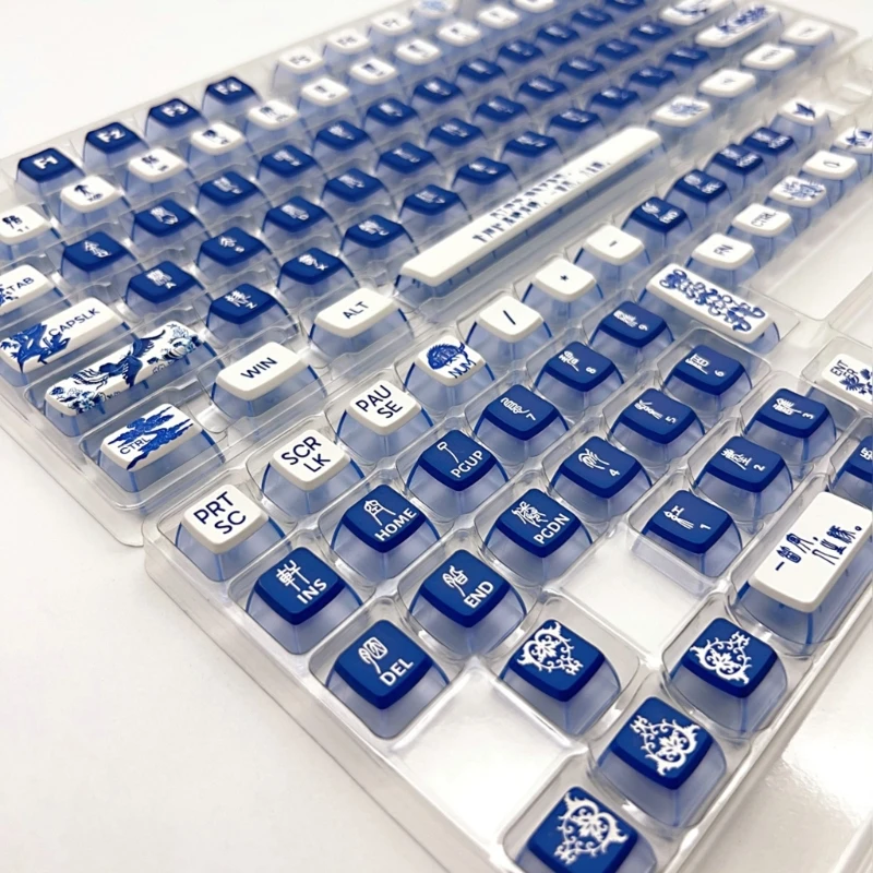 116Keys ASA Blue and White Porcelains Theme Keycap for Mechanical Keyboards PBT DyeSubbed KeyCaps for Switches