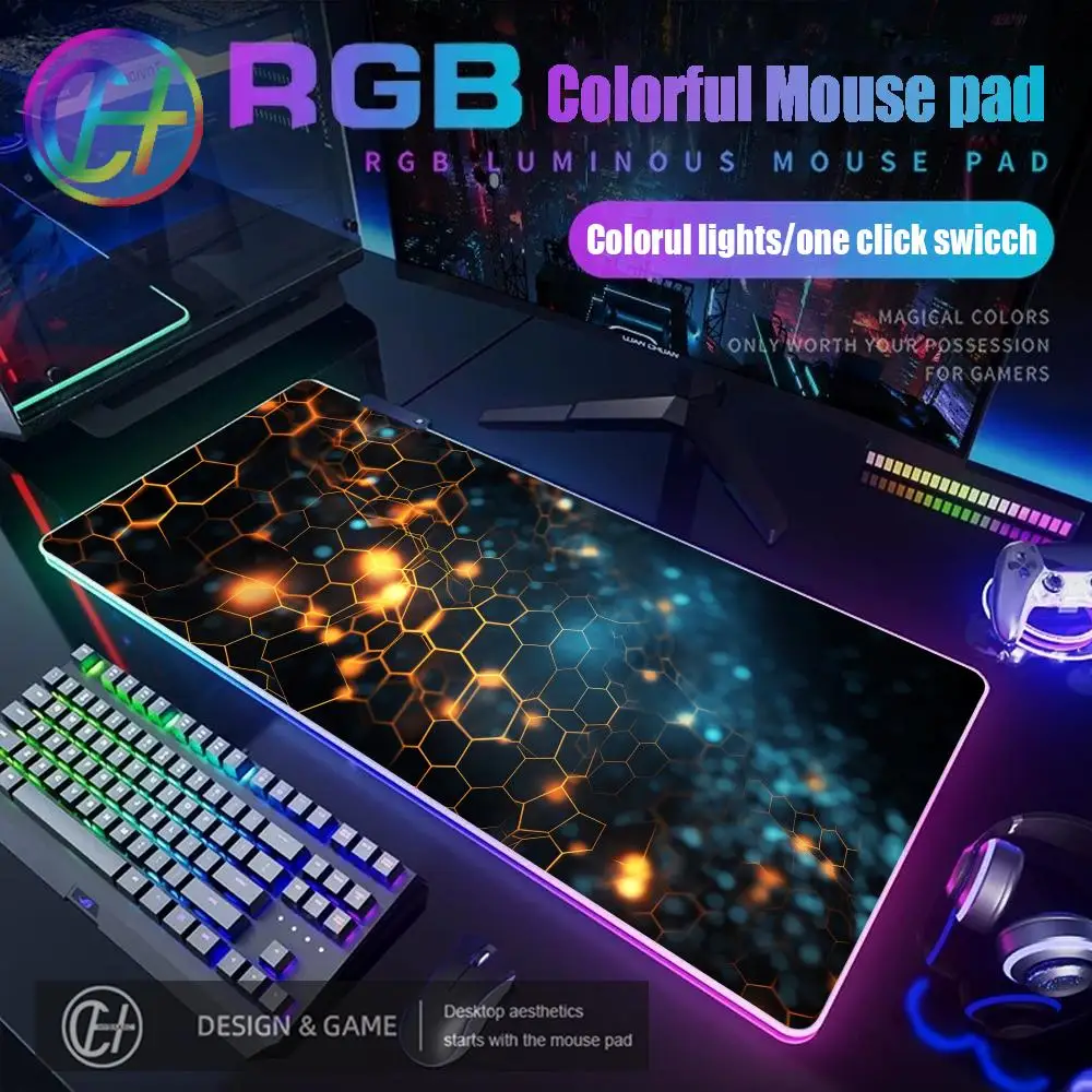 Polygons Mouse Pad RGB Gaming Mouse Pad Meja Tikar HD Gamer Lampu LED Besar XXL MousePads PC Komputer Karpet