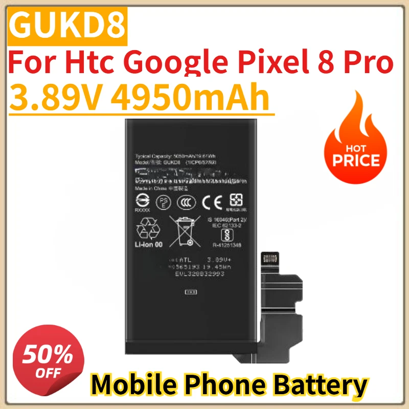 

High Quality New GUKD8 Mobile Phone Battery 3.89V 4950mAh For Htc Google Pixel 8 Pro Replacement Battery
