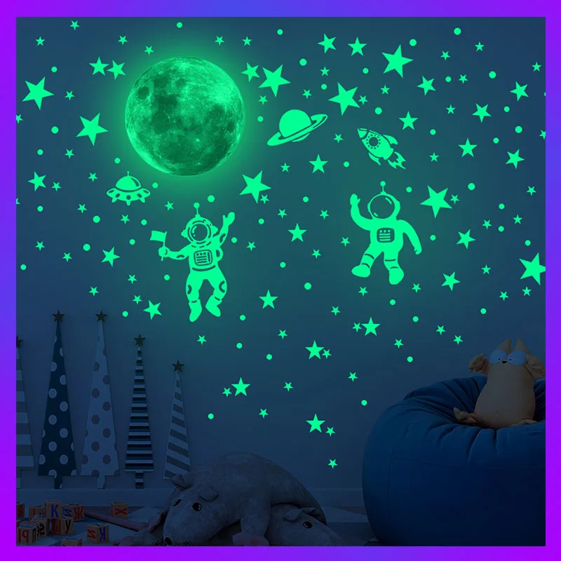 

Luminous Wall Stickers For Kids Baby Rooms Spaceman Fluorescent Glow In The Dark Decals Bedroom Living Room DIY Party Home Decor