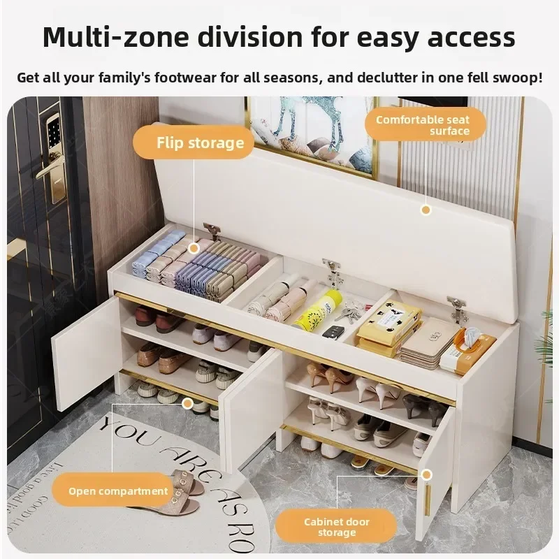 shoe change stool household light luxury door stool entry shoe stool can sit shoe cabinet soft bag seat stool integrated storage view 2