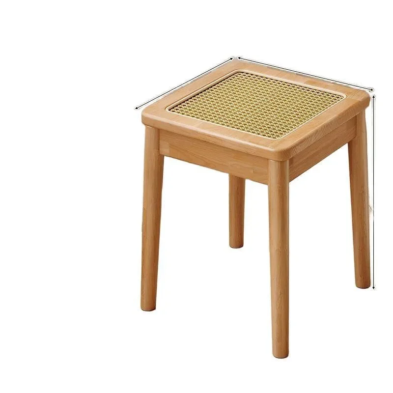 Solid wood rattan stool can be stacked household medieval dining stool retro casual square stool restaurant spare chair high ben