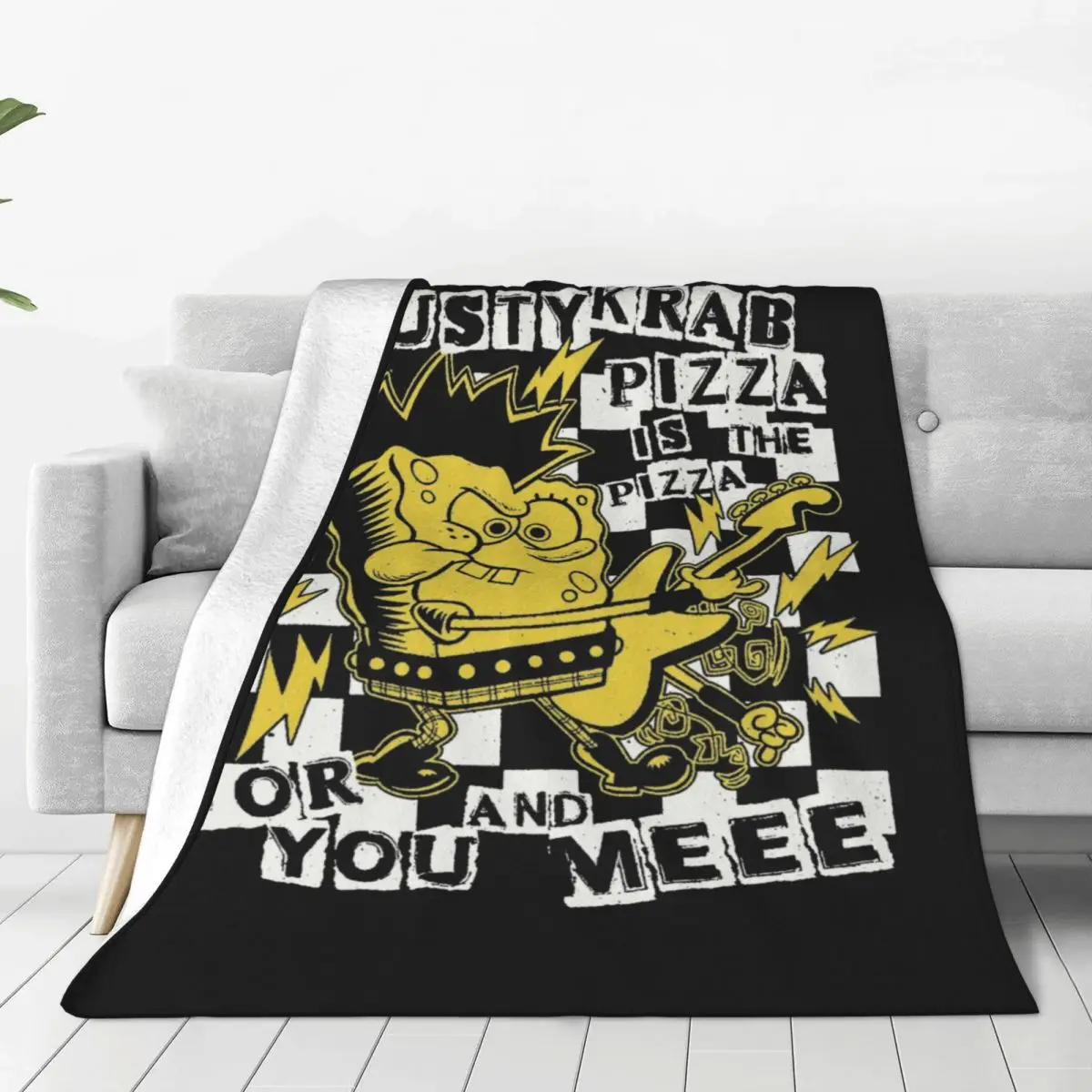 

Spongebobed Punk Bob Krusty Krab Pizza Blankets Flannel Funny Breathable Throw Blankets for Bed Sofa Spring Autumn