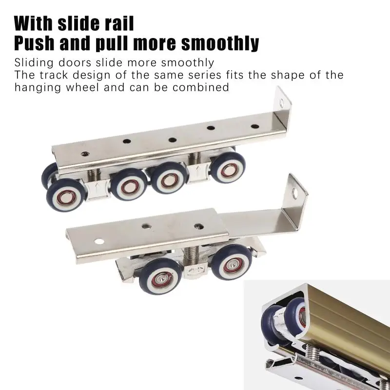 【CCA】2Pcs Sliding Door Roller Hanging Pulley Rail Track 4 Wheels/8 Wheels For Home Room Wood Door Hanging Wheels Rail Track