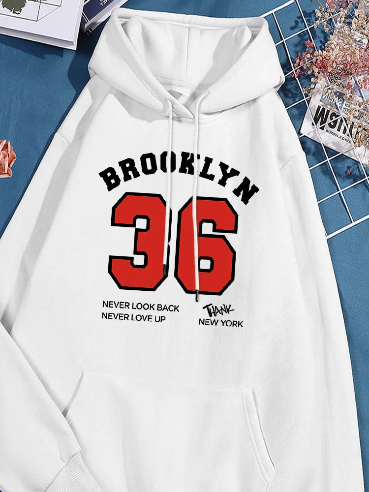 Brooklyn 36 Letter Print Hoodie Women'S Fashion Machine Washable Sweatshirts Unisex Fleece Hoodies Streetwear Comfy Clothing