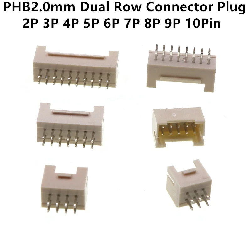 20Pcs PHB2.0 Connector 2P 3P 4P 5P 6P 7P 8P 9P 10Pin PHB 2.0mm Dual Row Straight Needle Connector Plug