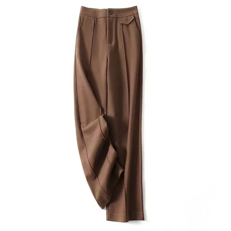 

Autumn Winter New Style Wool Pants Stylish Coffee Color Casual Loose Versatile High Waist Wide Leg Slim Fit Long Pants For Women