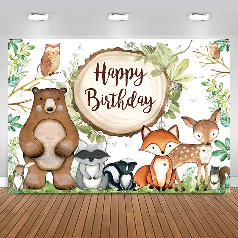 

Jungle Animals Baby Shower Backdrop Banner Woodland Party Safari Birthday Decorations for Boy Girl Forest Photography Background