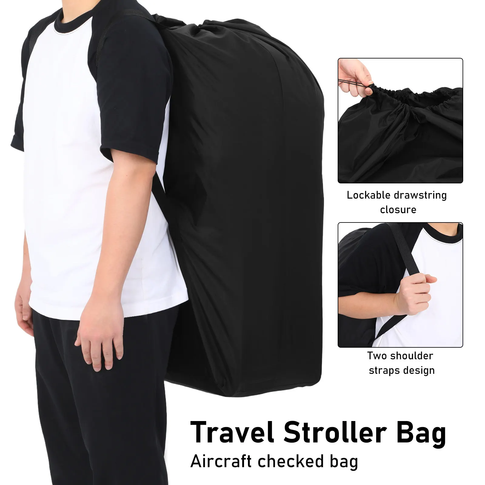 Bolsa de Viaje Negra de Doble Asa para Cochecito, para Entrega en el Aeropuerto, Funda Protectora Portátil para Cochecito de Bebé, Viajes en Auto