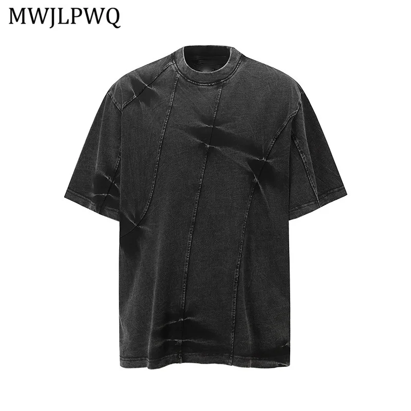 

MWJLPWQ Men's High Street American Style Tie-Dye Washed Irregular Split T-Shirt Spliced Short Sleeve Tops 2025 New Trendy 20916