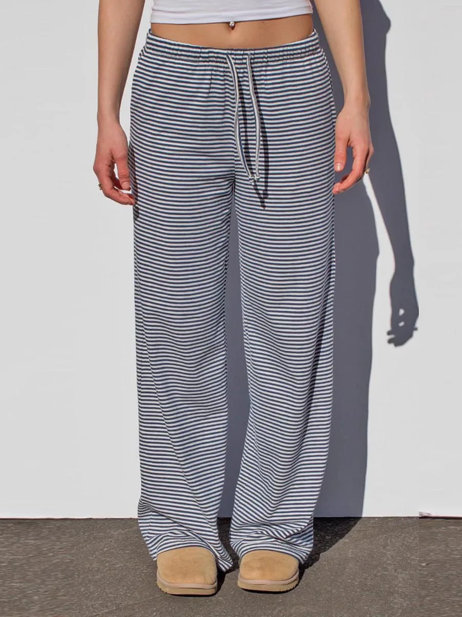 

Women Wide Leg Lounge Pants Stripe Zebra Pattern Leopard Print Pajama Pants Casual Drawstring Elastic Waist Trousers