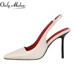 Onlymaker damskie szpiczaste Toe szpilki Slingback rozciągliwe czółenka wsuwane moda bez pleców sandały na cienkim obcasie