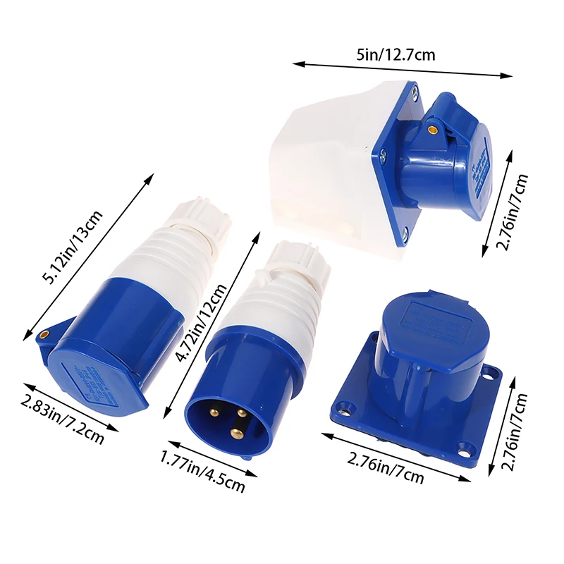 Enchufes impermeables industriales de 3 pines, conector macho/hembra, 220V, 16A, IP44, 2P, para caravana, autocaravana, remolque, camión, yate