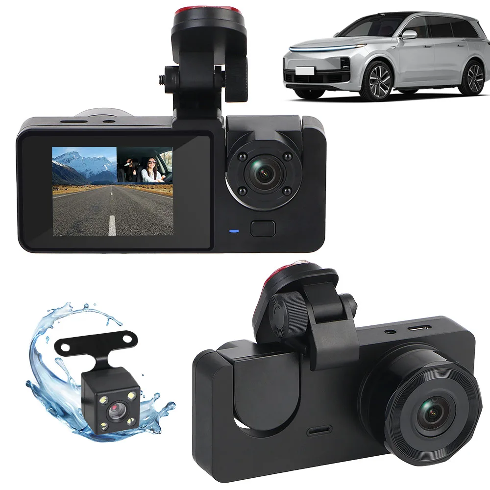 DVRs kamera perekam Video Registrator Camcorder HD 1080P Mobil DVR 3 lensa di dalam kendaraan Dash Cam 3 saluran tiga arah kamera