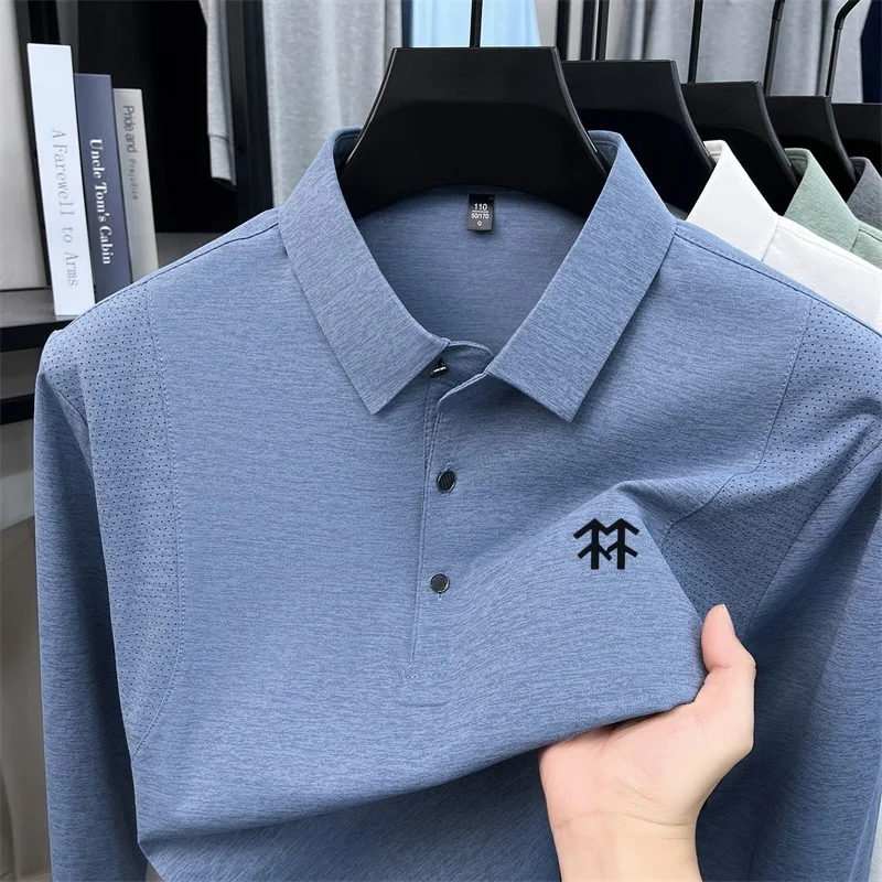Original Luxusmarke Herren Bedrucktes Poloshirt Herbst Neu Einfarbiges Langarm-Revers-T-Shirt Mode Business Herrenbekleidung – Detail 7