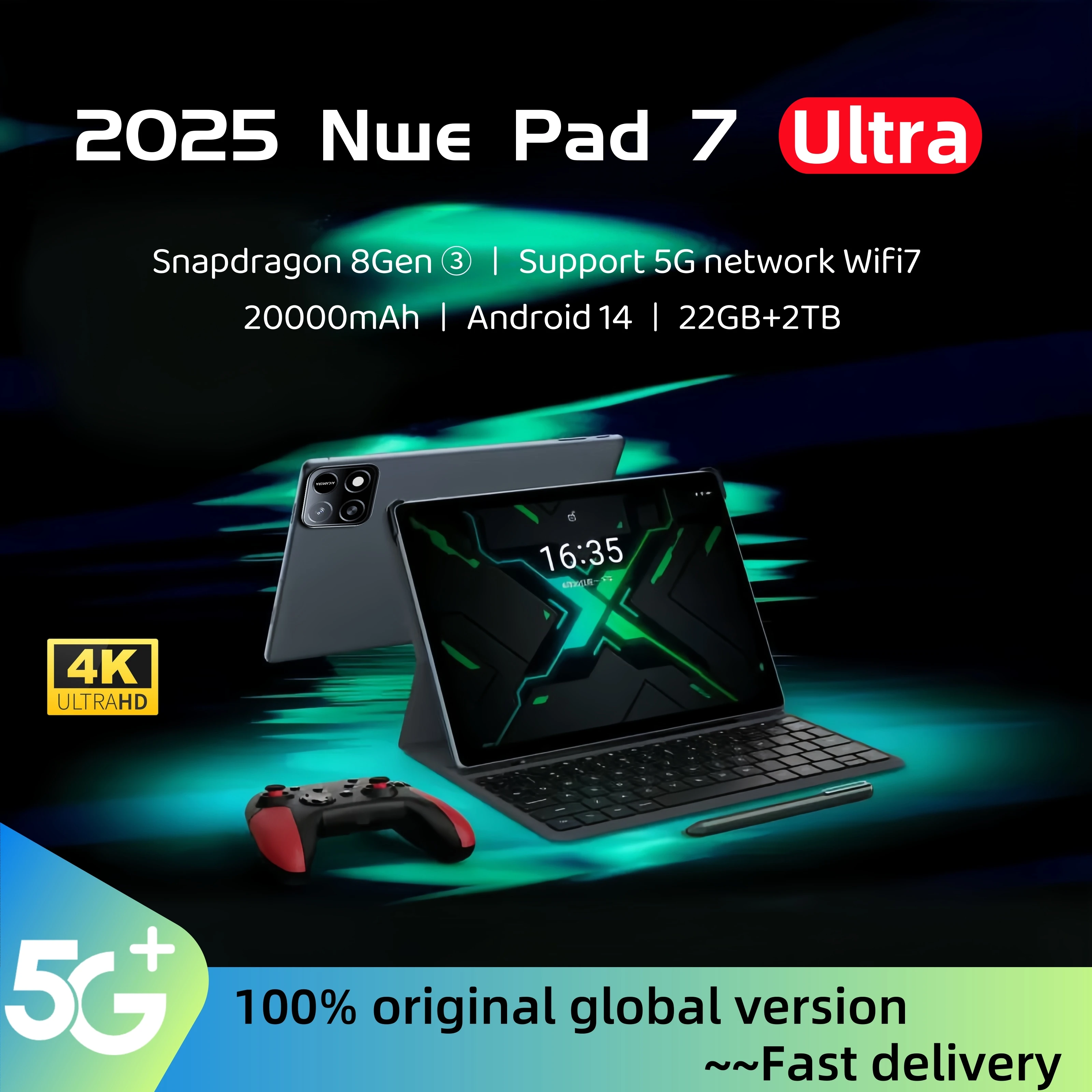 

2025 New Original Global Edition Tablet PC Pad 7 Pro Ultra Snapdragon 8gen3, Android 14 HD 4K, 22GB + 2TB, Dual SIM 5G and WIFI