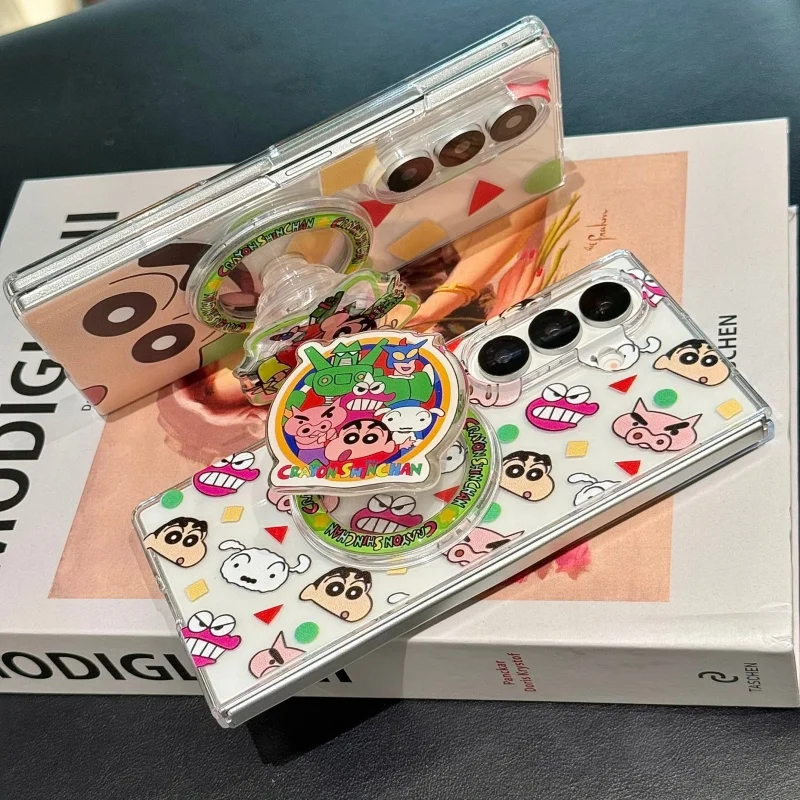 

Cute Polka Dots Crayon Shin-chan dinosaur Folding Magsafe Wireless Charge Case For Samsung ZFold 3 4 5 6 7 Funny Magnetic Holder