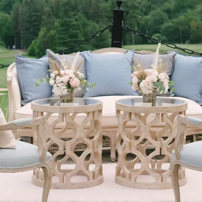 Best Sellers Vintage Design Round Wood Table Glass Table Top Coffee Table for Wedding Events