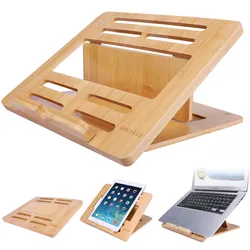 Bambu ajustável dobrável Laptop Stand, Notebook Mount Holder, 4 ângulos, Cooler Stand para Macbook e Tablet