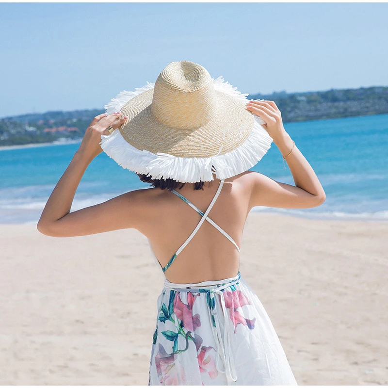 Sombrero de paja con protección solar para mujer, sombrilla versátil para playa, ala grande, accesorios de versión coreana para verano