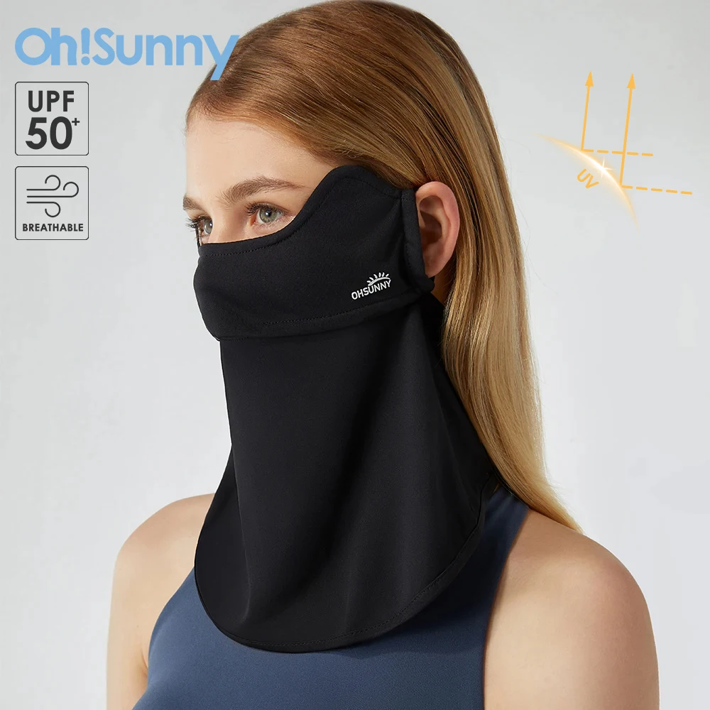 Ohsunny máscaras de rosto sólido feminino com capa de pescoço anti-poeira proteção solar upf50 + secagem rápida respirável lavável ajustável ao ar livre