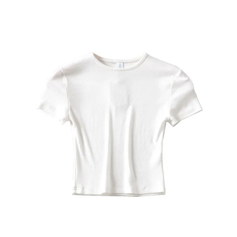 Women Summer Casual T Shirt O Neck Knit White Crop Tops Basic Sexy Streetwear Ribber Black Short Sleeve Top tees Multicolour