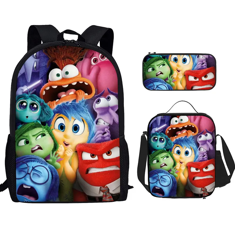 

3Pcs New Inside Out 2 Lunch Bags Cute Anime Peripherals Anxiety Sadness Anger Backpack Lunch Bag Pencil Bags Three-Piece Set