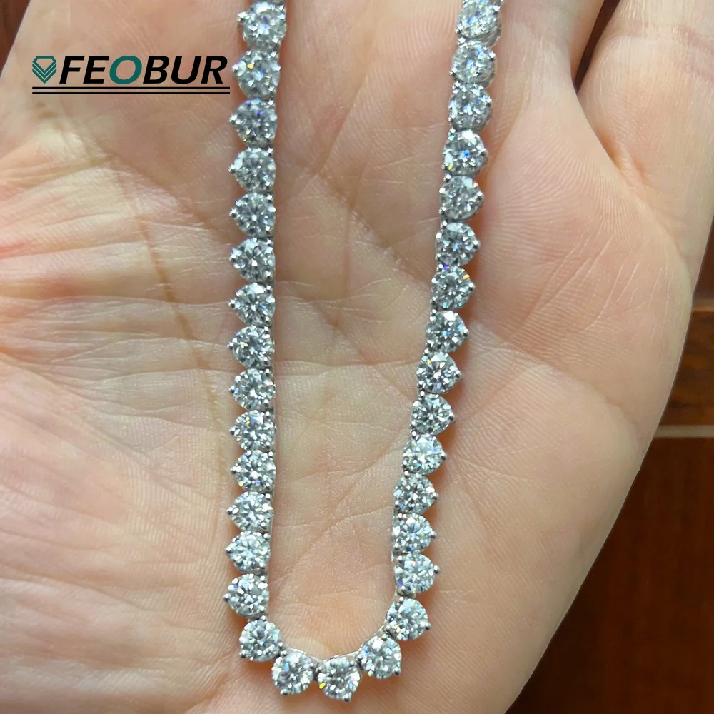 

FEOBUR 3 Claws Moissanite Tennis Necklace for Women Man 925 Sterling Silver 3/4/5MM Diamond Chain Party Wedding Fine Jewelry