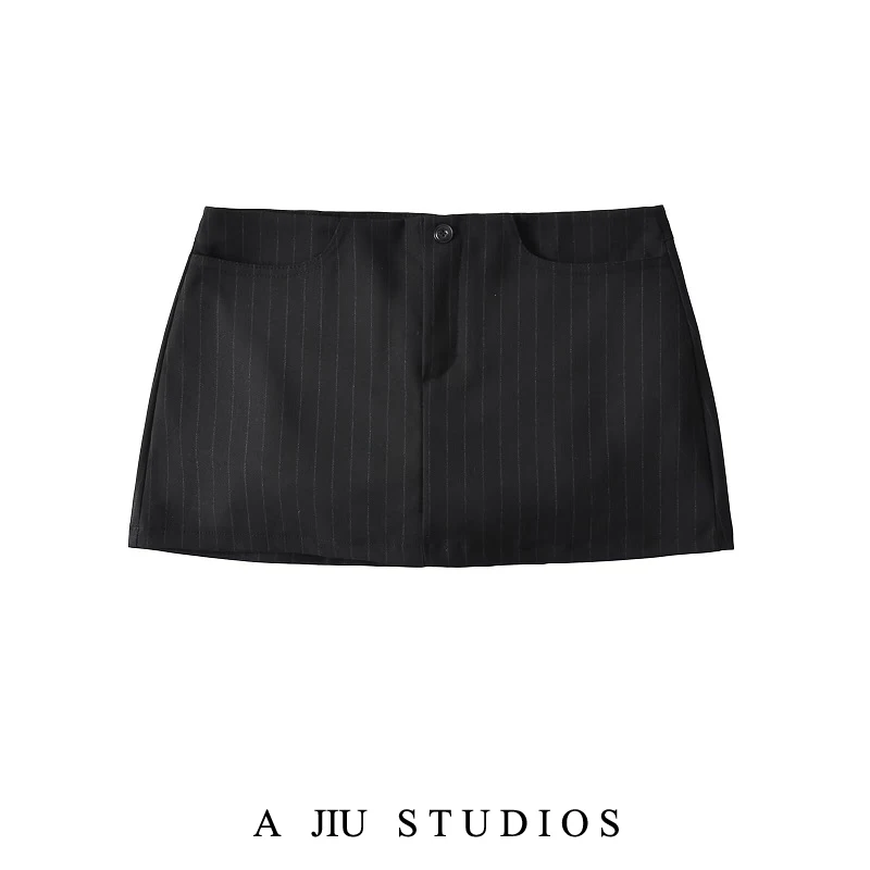 

Slimming Vertical Stripe ort Skirt Women's Suit Sle Skirt Lengthening Legs Effect Low Waist Design Padded Inner