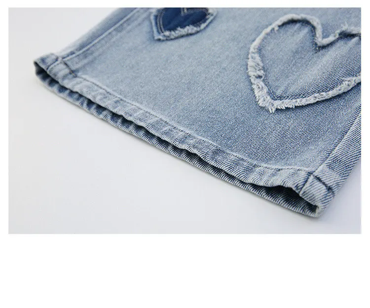 Weite Schulhosen für Mädchen mit Herz-Design, Lässige, Lockere 2025 Neue Frühlingsmode Lange Jeans, Kinderhosen im Koreanischen Stil – Detail 12