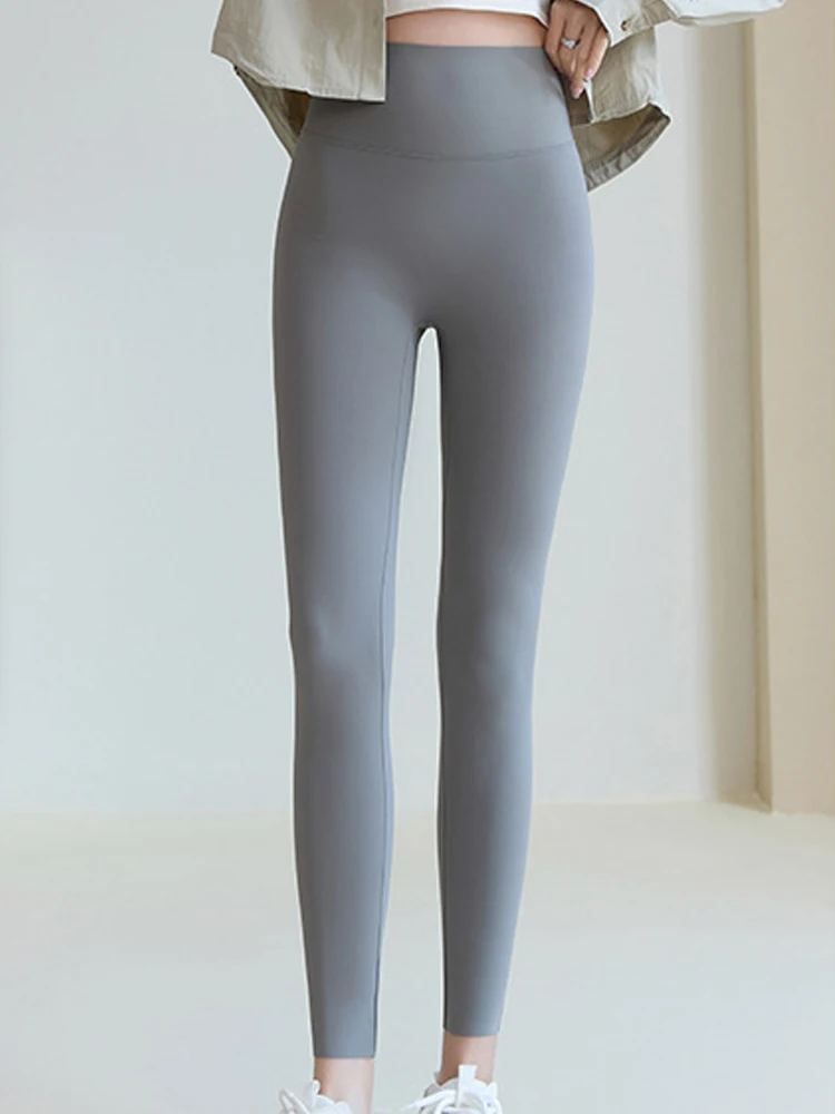 

Новинка 2025, женские брюки для йоги из ледяного шелка с высокой талией, тонкие летние леггинсы для ковчери, дизайн кожи, леггинсы для контроля живота, подтягивающие леггинсы