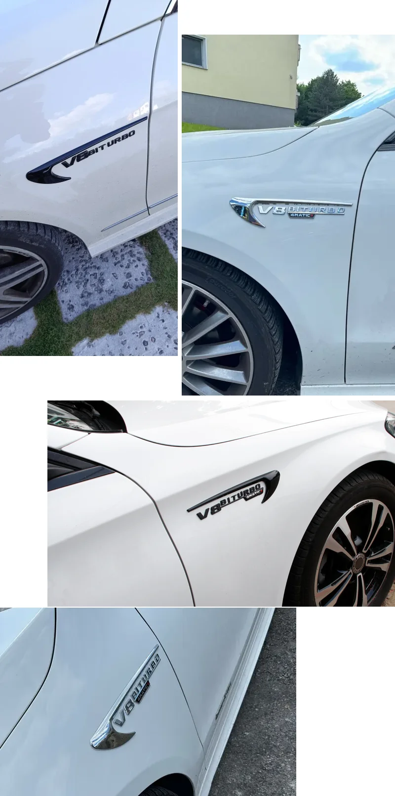 Auto Fender Side V8 BITURBO 4MATIC Abzeichen Emblem Logo Set Chrom Schwarz Für Mercedes Benz C63 E63 G63 C-Klasse – Detail 2