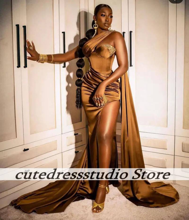 فساتين حفلة موسيقية حورية البحر باللون البني بدون أكمام مع فستان حفلات أفريقي فاخر مطرز رقيق للفتيات النيجيرية حسب الطلب #2