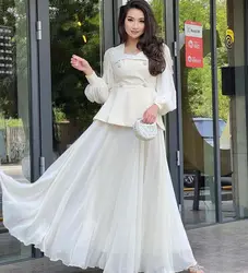 Square Neckline White Elegant Prom Dresses Floor Length Long Sleeves Evening Dresses Cocktail Occasion Suitable Request Party