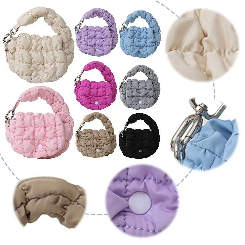 

Mini Puffer Tote Bag for Women Quilted Wrist Handbag Nylon Padded Phone Purse Solid Color for Work Travel Shopping