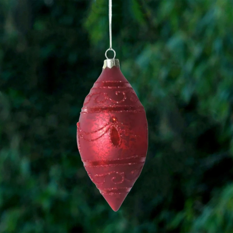 12pcs/pack 6*12cm Red Series Cone Shaped Glass Pendant Christmas Day Tree Hanging Decorative Hanger Ornament Friend Gift