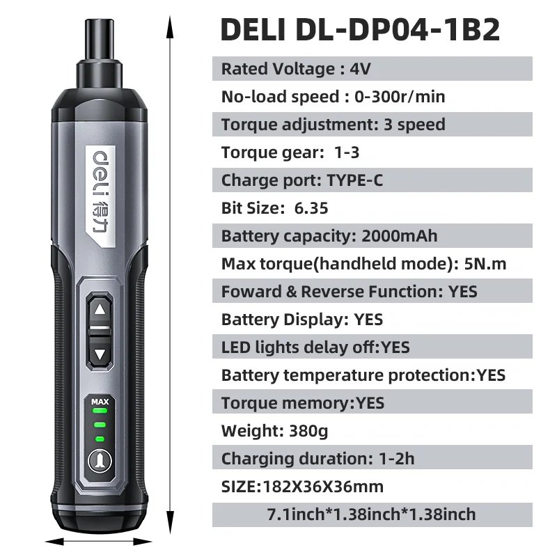 Deli-Juego de destornilladores eléctricos inalámbricos, Mini destornillador eléctrico inteligente de 3 velocidades y alto par, herramienta eléctrica recargable de 4V