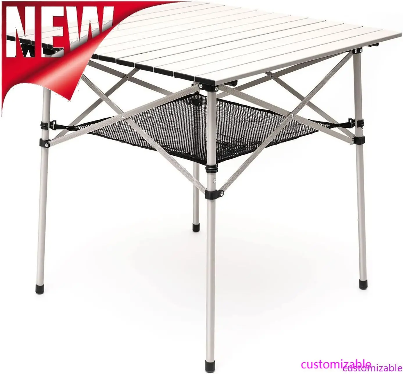 

Customizable-Outdoor Folding Table | Lightweight Compact Aluminum Camping Table, Roll Up Top 4 People Portable Camp Square Table