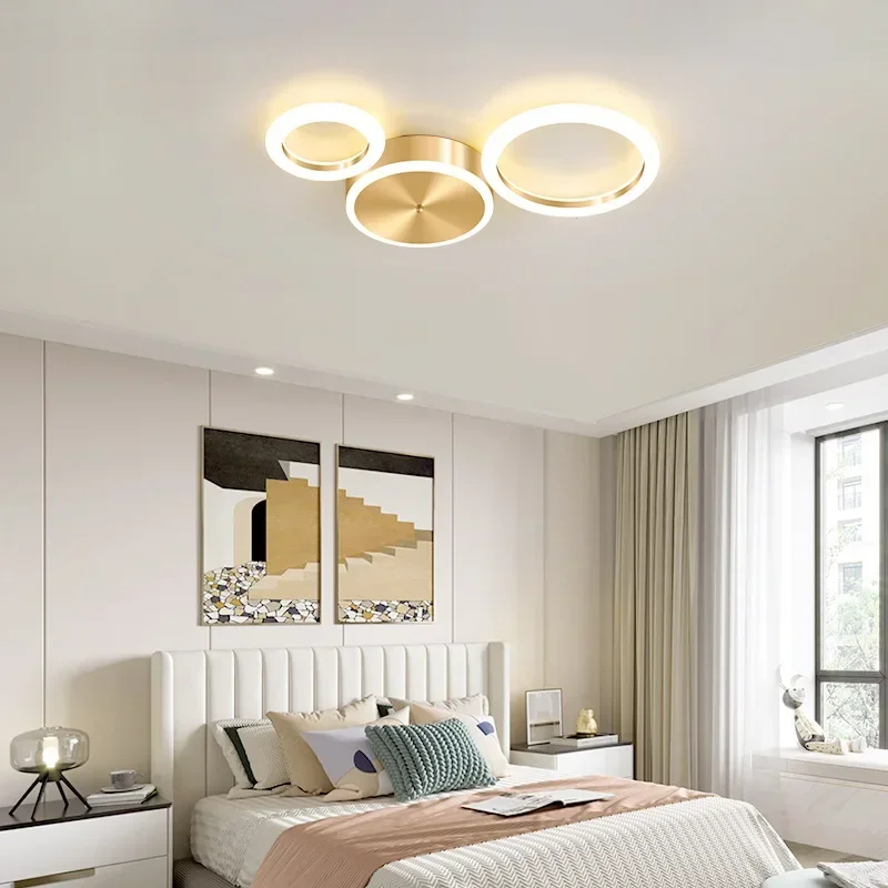 Moderne Eenvoudige Led Plafondlamp Kroonluchter Voor Woonkamer Eetkamer Slaapkamer Luxe Cirkel Ringen Gouden Indoor Plafondverlichting