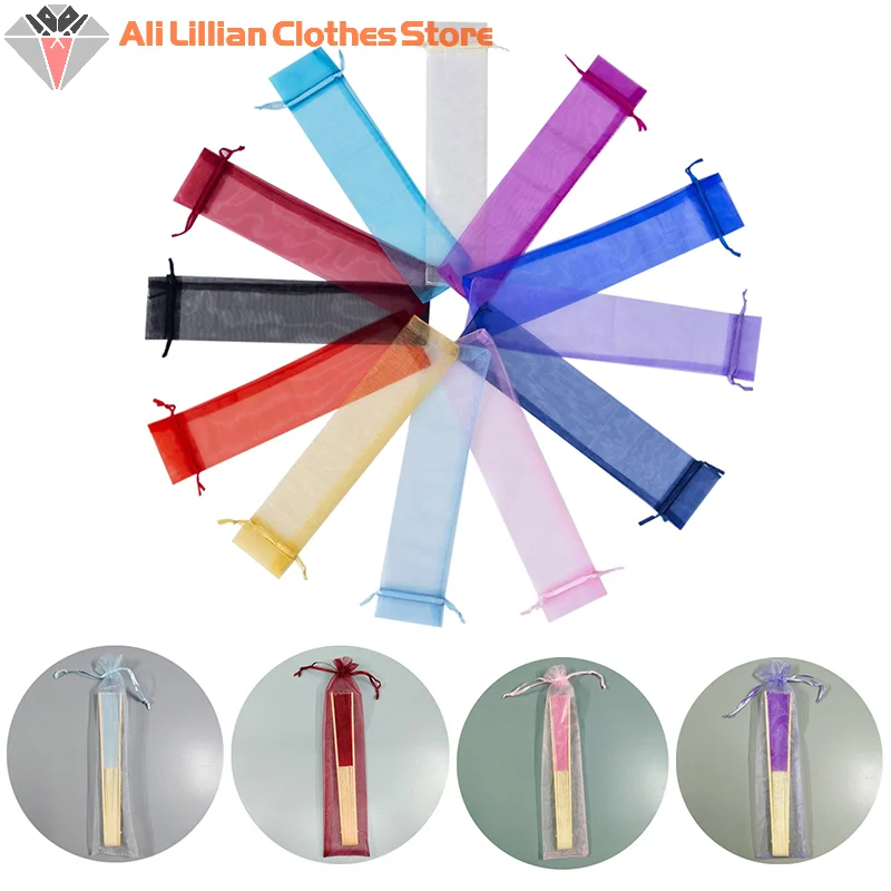 10er Pack faltbare Hand Fan Tasche Kordel zug Organza Taschen faltbare Fan Tasche Tasche für Outdoor-Hochzeits feier bevorzugen Geschenkt üten