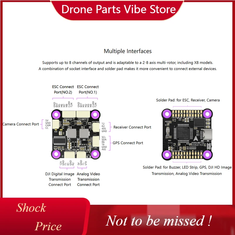 

DPRadioLink F722 Flight Controllers Multiple Image Transmission Support Betaflight and INAV Firmware for Airplanes Cars Boats