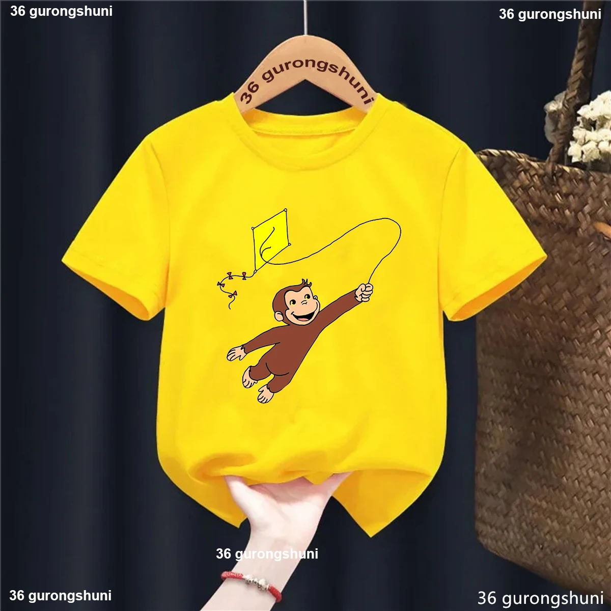 Kawaii Kids Clothes Curious George Monkey Cartoon Printed Yellow T Shirt Girls/Boys Summer Tops T-Shirt Harajuku Shirt