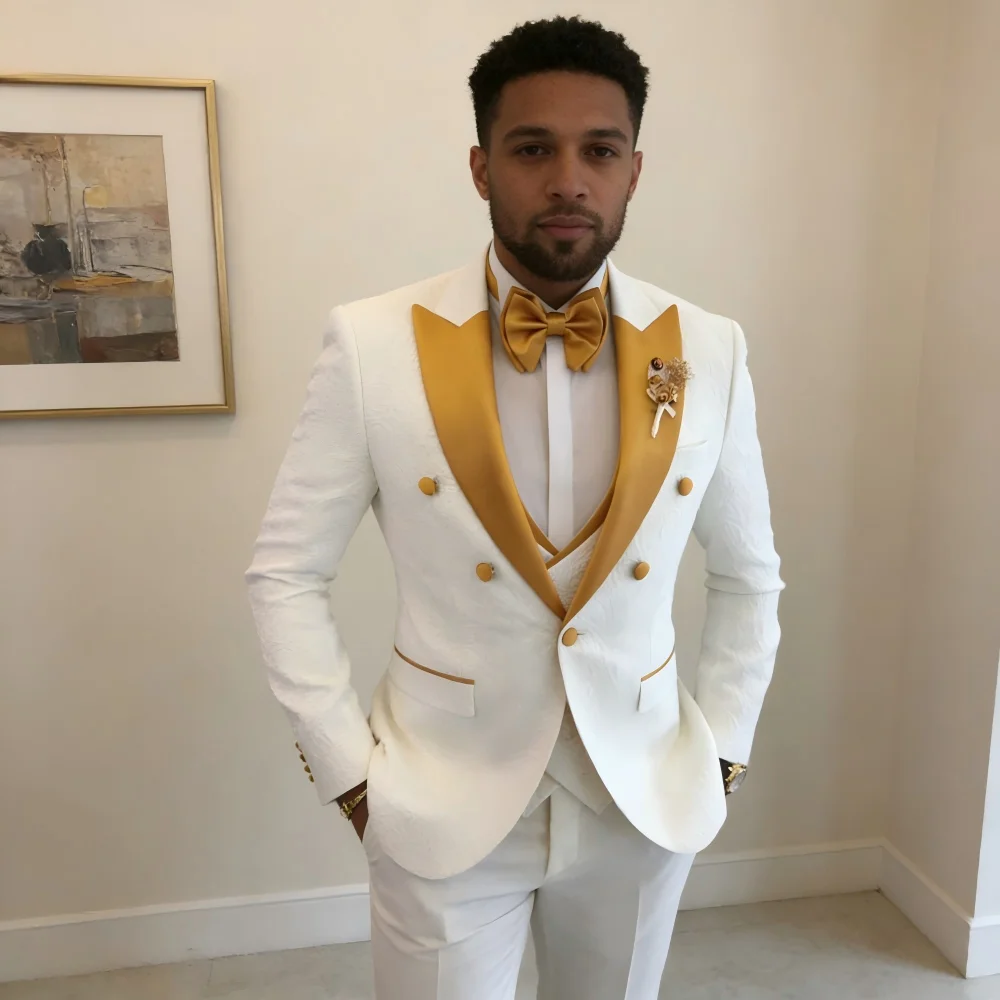 

Мужской свадебный смокинг с цветочным принтом, комплект из 3 предметов, двубортный пиджак с жилетом, модный костюм жениха с лацканами, мужской свадебный наряд