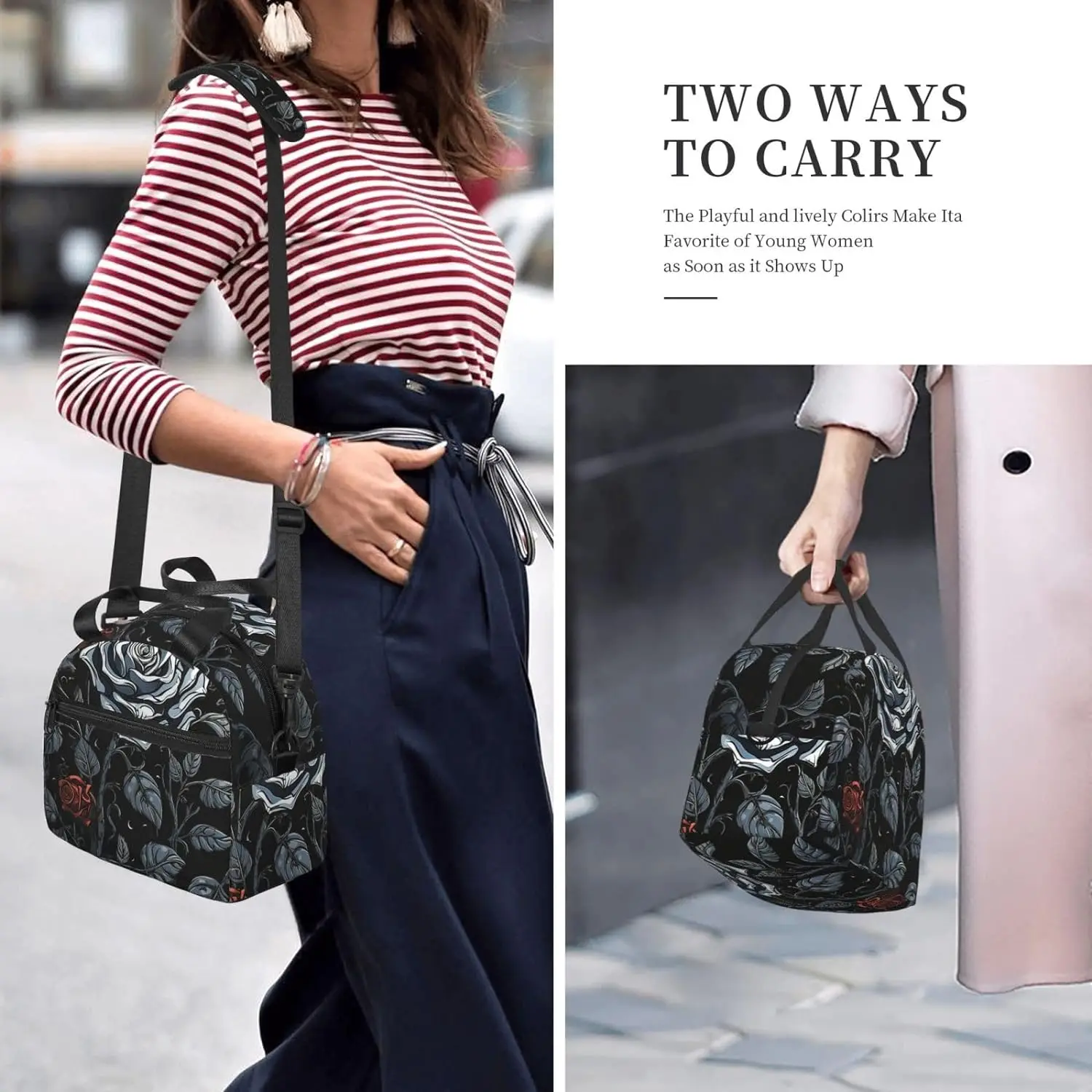 Lunch Bag Women Large Rose gothic Printed Insulated Lunch Bag Portable Cooler Lunch Box for Work Picnic Travel